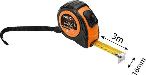 Рулетка Neo Tools, 3мx16мм, з фіксатором змотування