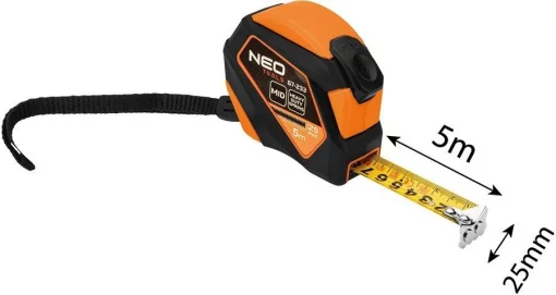 Рулетка Neo Tools, 5мx25мм, з фіксатором змотування, магніт