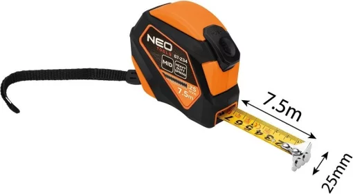 Рулетка Neo Tools, 7.5мx25мм, з фіксатором змотування, магніт