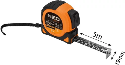 Рулетка Neo Tools Super Black, 5мx19мм, з фіксатором змотування, магніт