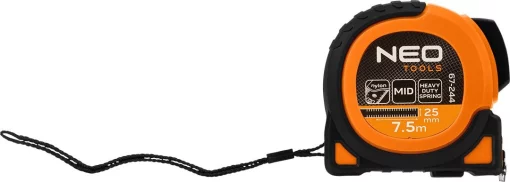 Рулетка Neo Tools Super Black, 7.5мx25мм, з фіксатором змотування, магніт