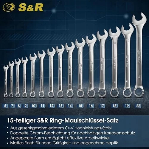 Набір ключів комбінованих гайкових S&R 15 шт 6-22 мм