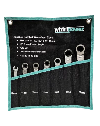 Набір ключів трещіточних 10-19мм 7од. з карданом чохол