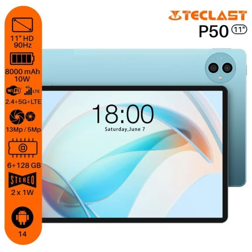 Планшет Teclast P50 11" 6ГБ, 128ГБ, LTE, 8000мА•год, Android, блакитний