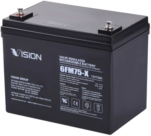 Акумуляторна батарея Vision FM, 12В, 75А•год, AGM