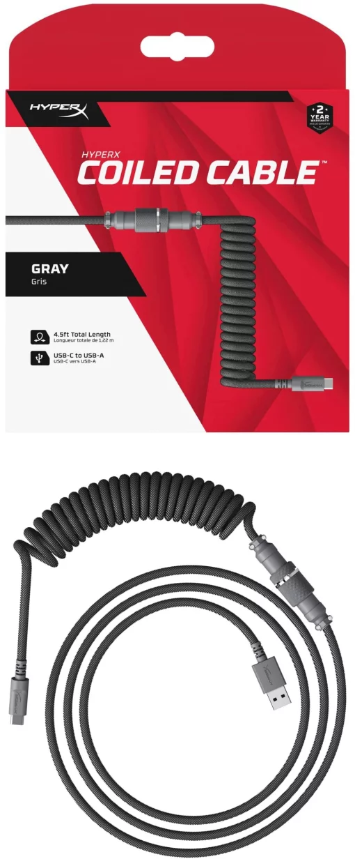 Кабель заряджання/синхронізації HyperX USB-A > USB-C, спіральний, 1.37м, сірий
