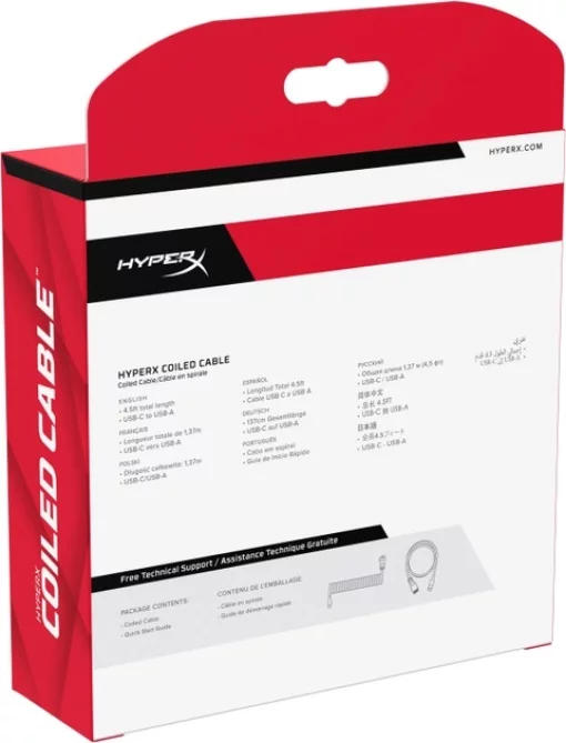 Кабель заряджання/синхронізації HyperX USB-A > USB-C, спіральний, 1.37м, сіро-чорний