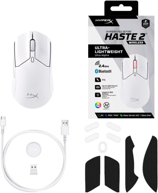 Миша HyperX Pulsefire Haste 2, RGB, USB-A/WL/BT, білий