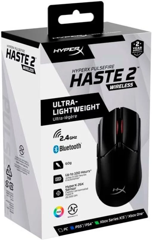 Миша HyperX Pulsefire Haste 2, RGB, USB-A/WL/BT, чорний