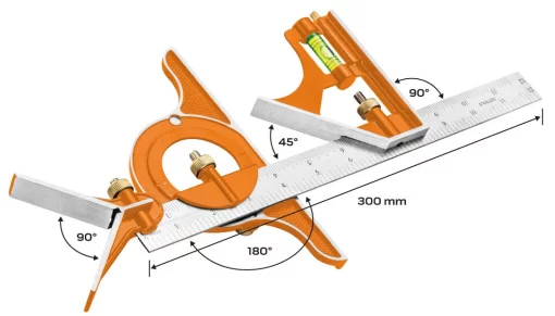 Кутник Neo Tools, 30см, мультикомбінований, транспортир, рівень, тримач алюміній