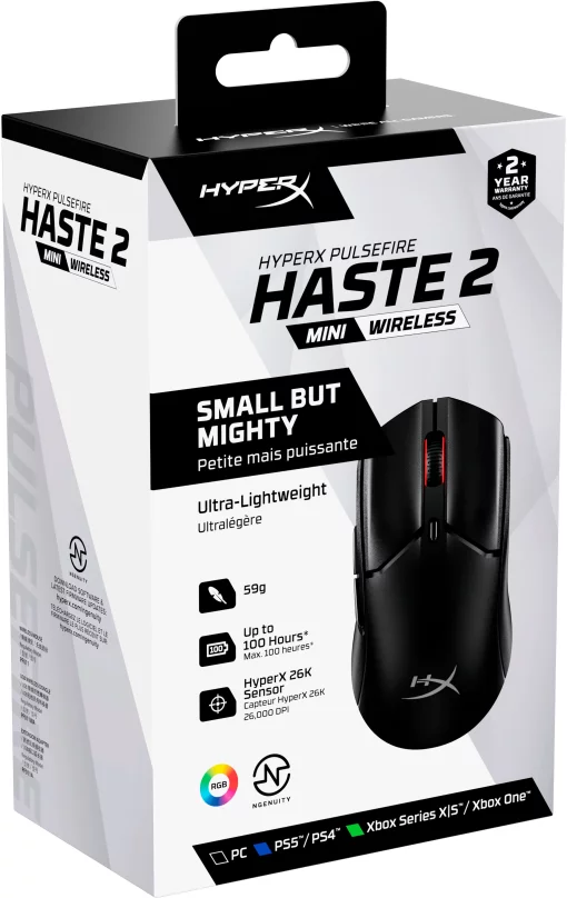 Миша HyperX Pulsefire Haste 2 mini, RGB, USB-A/WL/BT, чорний