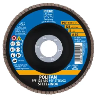 Круг пелюстковий тарілчастий 125*22 A60 (нерж/метал) плоск.PFF POLIFAN STEELOX