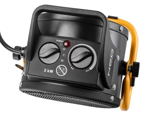 Теплова гармата електрична Neo Tools, 2кВт, 30м2, 197м3/год, керамічний нагрів. елемент (PTC), чорний, 1.55кг