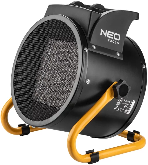 Теплова гармата електрична Neo Tools, 3кВт, 60м2, 280м3/год, керамічний нагрів. елемент (PTC), чорний, 2.69кг