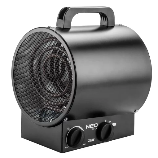 Теплова гармата електрична Neo Tools, 2кВт, 50м2, 253м3/год, нагрів. елемент - нерж. сталь, чорний, 2.78кг