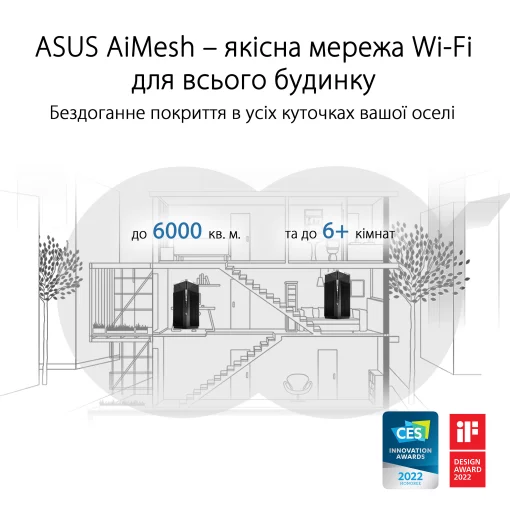 Система WiFi-Mesh ASUS ZenWiFi Pro ET12 AXE11000, 2xGE LAN, 1x2.5GE LAN, 1x2.5GE WAN, 1мод