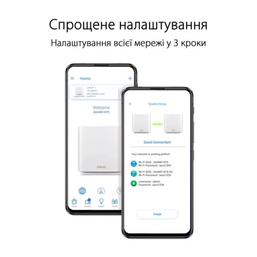 Система WiFi-Mesh ASUS ZenWiFi XT9 AX7800, 3xGE LAN, 1x2.5GE WAN, 1xUSB 3.2, 1 мод, білий