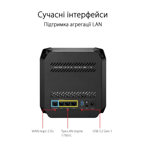 Система WiFi-Mesh ASUS ROG Rapture GT6 AX10000, 3xGE LAN, 1x2.5GE WAN, 1xUSB 3.2, 2мод, чорний