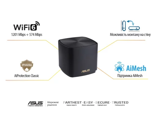 Система WiFi-Mesh ASUS ZenWiFi XD4 PLUS AX1800, 1xGE LAN, 1xGE WAN, 1мод, чорний