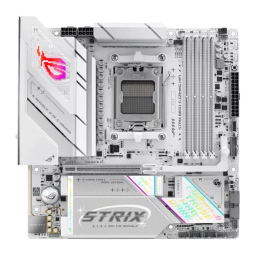 Материнcька плата ASUS ROG STRIX B850-G GAMING WIFI sAM5 B850 4xDDR5 M.2 HDMI DP WiFi BT mATX білий