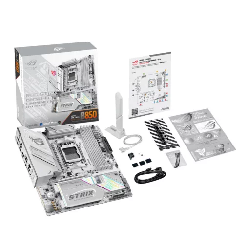 Материнcька плата ASUS ROG STRIX B850-G GAMING WIFI sAM5 B850 4xDDR5 M.2 HDMI DP WiFi BT mATX білий