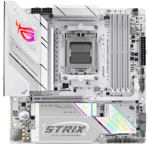 Материнcька плата ASUS ROG STRIX B850-G GAMING WIFI sAM5 B850 4xDDR5 M.2 HDMI DP WiFi BT mATX білий