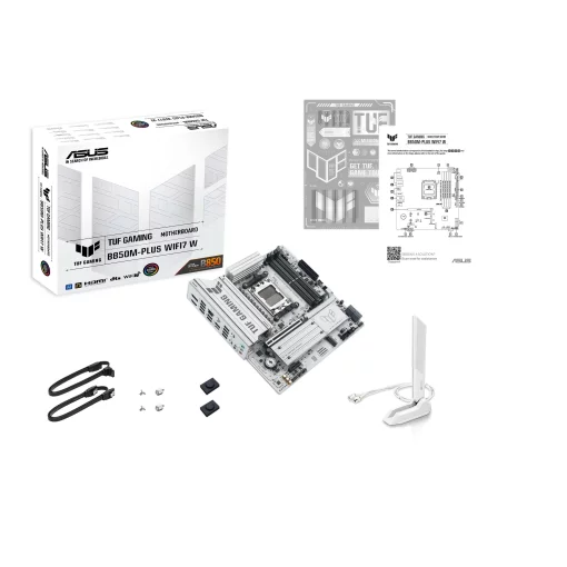 Материнcька плата ASUS TUF GAMING B850M-PLUS WIFI7 W sAM5 B850 4xDDR5 M.2 HDMI DP Wi-Fi BT mATX білий