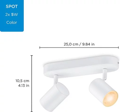 Світильник точковий накладний розумний WiZ IMAGEO Spots, 2х5W, 2200-6500K, RGB, Wi-Fi, білий