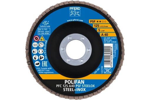 Круг пелюстковий тарілчастий 125*22 A40 (нерж/метал) коніч.PSF STEELOX