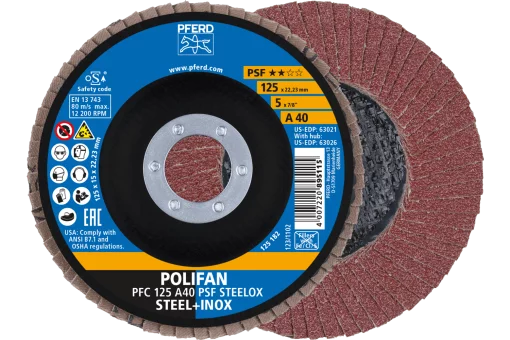 Круг пелюстковий тарілчастий 125*22 A40 (нерж/метал) коніч.PSF STEELOX