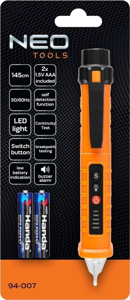 Детектор напруги Neo Tools, 12-1000В, кат.1000В, 2АААх1.5В, 0.056кг