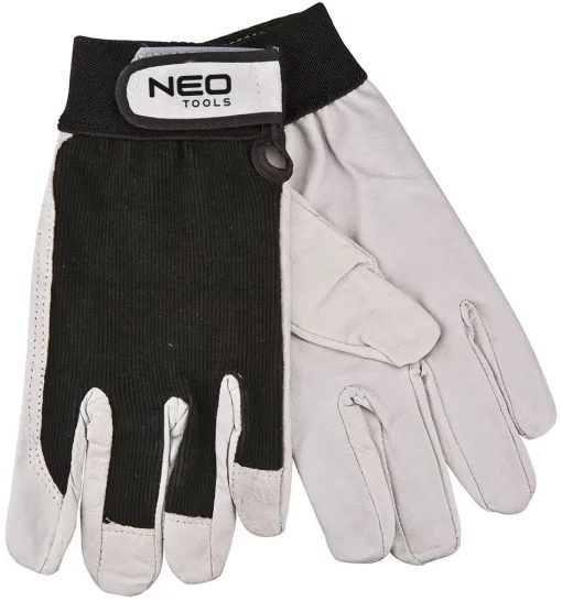 Рукавички робочі Neo Tools, свиняча шкіра, фіксація зап'ястя, р.8, чорно-білий