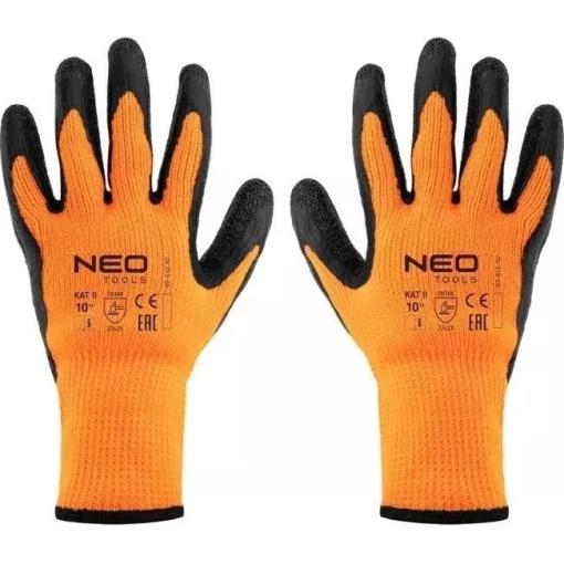 Рукавички робочі Neo Tools, латексне покриття, поліестер, р.10, помаранчево чорні