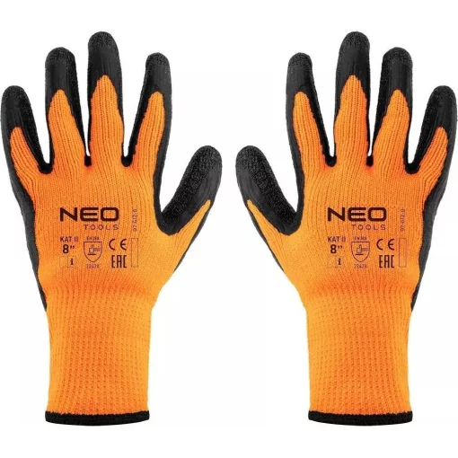 Рукавички робочі Neo Tools, латексне покриття, поліестер, р.8, помаранчево чорні