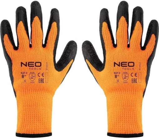 Рукавички робочі Neo Tools, латексне покриття, поліестер, р.8, помаранчево чорні