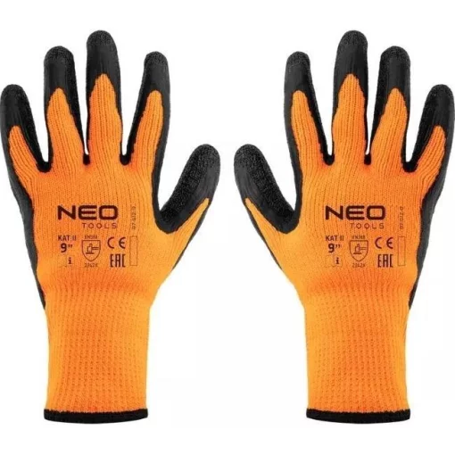 Рукавички робочі Neo Tools, латексне покриття, поліестер, р.9, помаранчево чорні