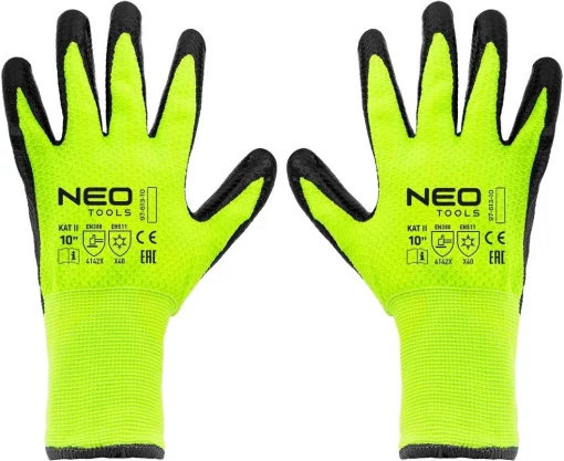 Рукавички робочі Neo Tools, утеплені, латексне покриття, поліестер, р.10, зелено чорні