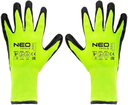 Рукавички робочі Neo Tools, утеплені, латексне покриття, поліестер, р.9, зелено чорні