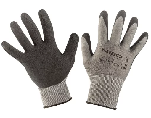 Рукавички робочі Neo Tools, латексне покриття, поліестер, р.9, сірий