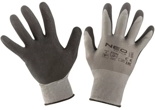 Рукавички робочі Neo Tools, латексне покриття, поліестер, р.9, сірий