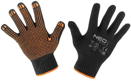 Рукавички робочі Neo Tools, бавовна і поліестер, пунктир, р.8, чорний