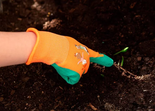 Рукавички робочі дитячі Neo Tools, латексне покриття, поліестер, дихаюча верхня частина, малюнок, р.4, помаранчевий