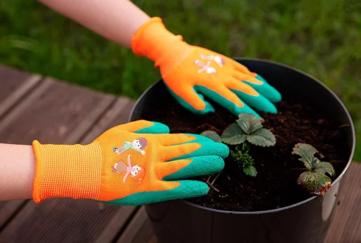 Рукавички робочі дитячі Neo Tools, латексне покриття, поліестер, дихаюча верхня частина, малюнок, р.5, помаранчевий