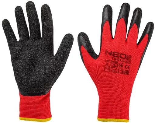 Рукавички робочі Neo Tools поліестер з латексним покриттям, р.10, червоно-чорний 12шт