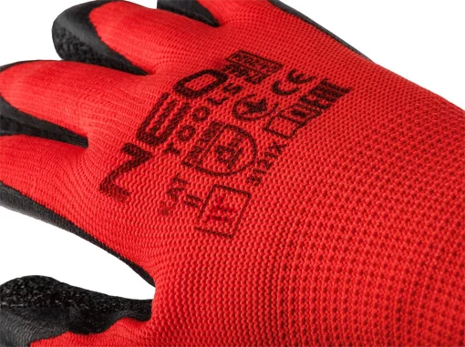 Рукавички робочі Neo Tools поліестер з латексним покриттям, р.11, червоно-чорний 12шт