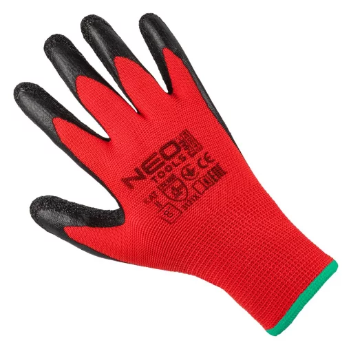 Рукавички робочі Neo Tools поліестер з латексним покриттям, р.8, червоно-чорний 12шт
