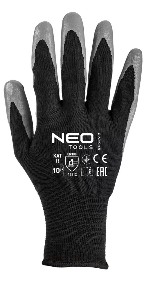 Рукавички робочі Neo Tools поліестер з нітриловим покриттям, р.11, сіро-чорний 12шт