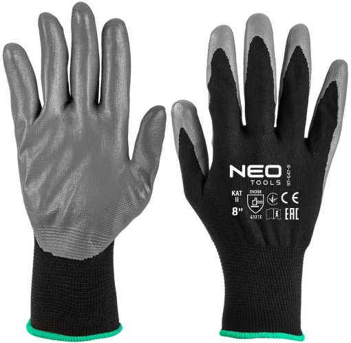 Рукавички робочі Neo Tools поліестер з нітриловим покриттям, р.8, сіро-чорний 12шт