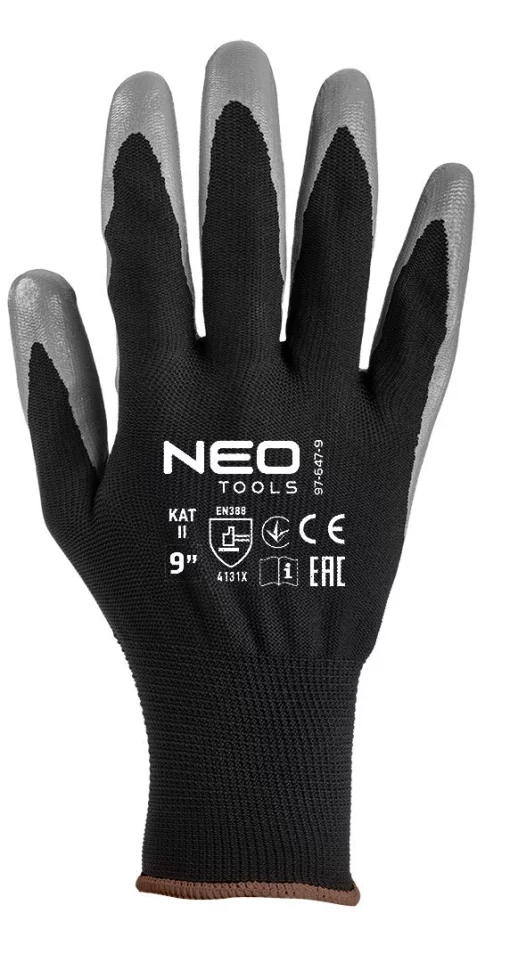 Рукавички робочі Neo Tools поліестер з нітриловим покриттям, р.9, сіро-чорний 12шт