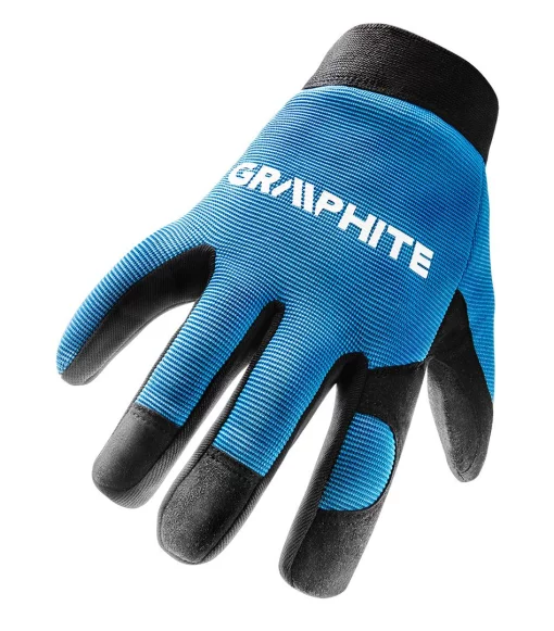 Рукавички робочі GRAPHITE, синтетична шкіра, фіксація зап'ястя, р.10/, чорно-блакитні